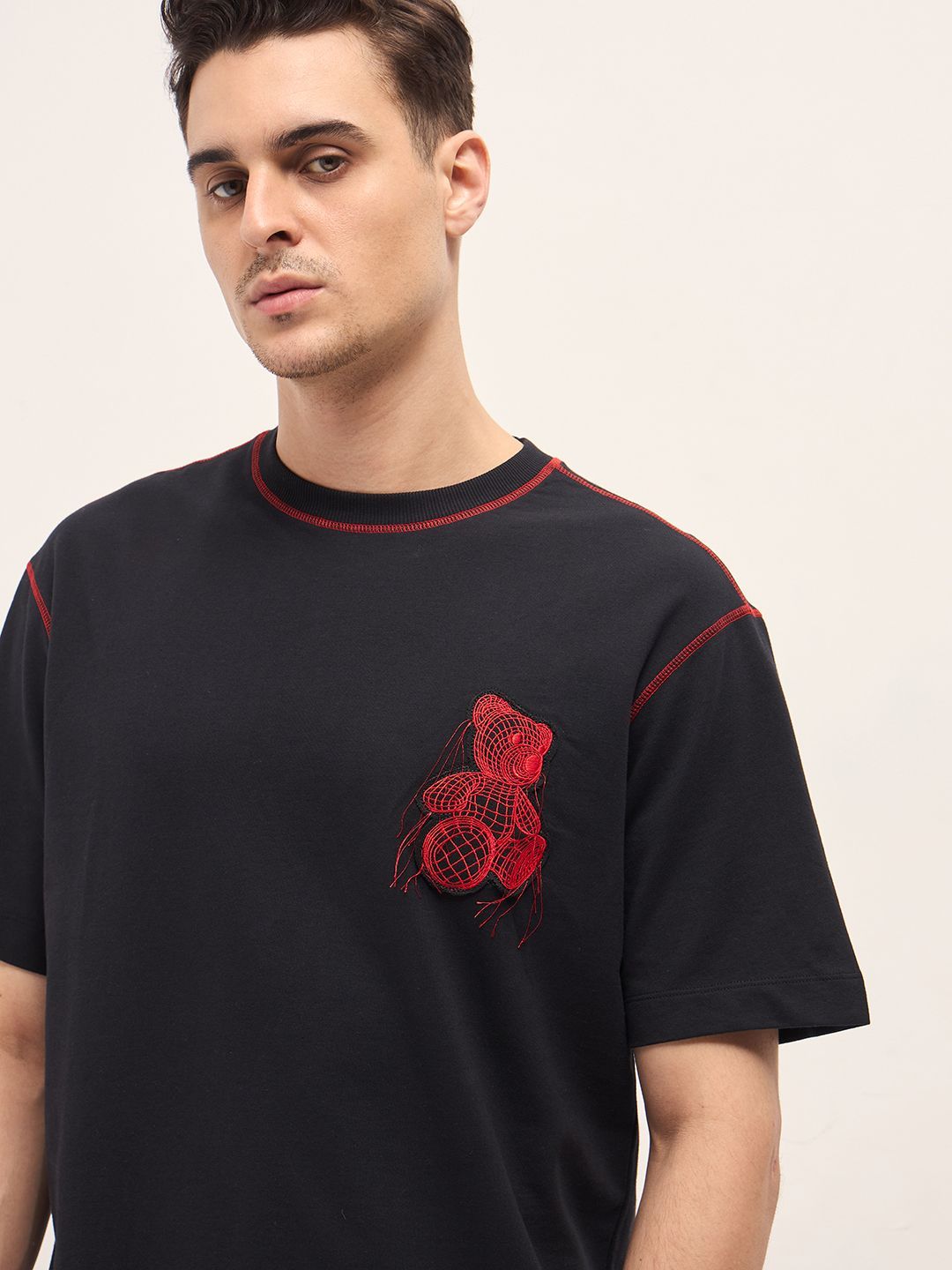 THE BEAR HOUSE Men Typography Printed Round Neck Cotton Oversized T-shirt