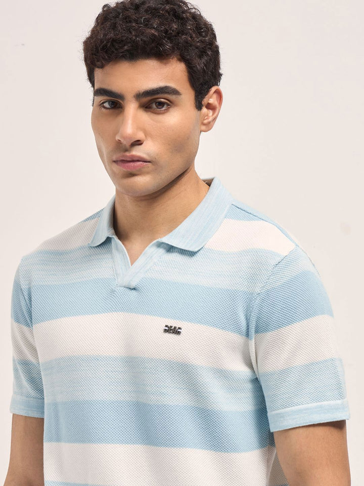 THE BEAR HOUSE Men Striped Polo Collar Cotton Slim Fit T-shirt