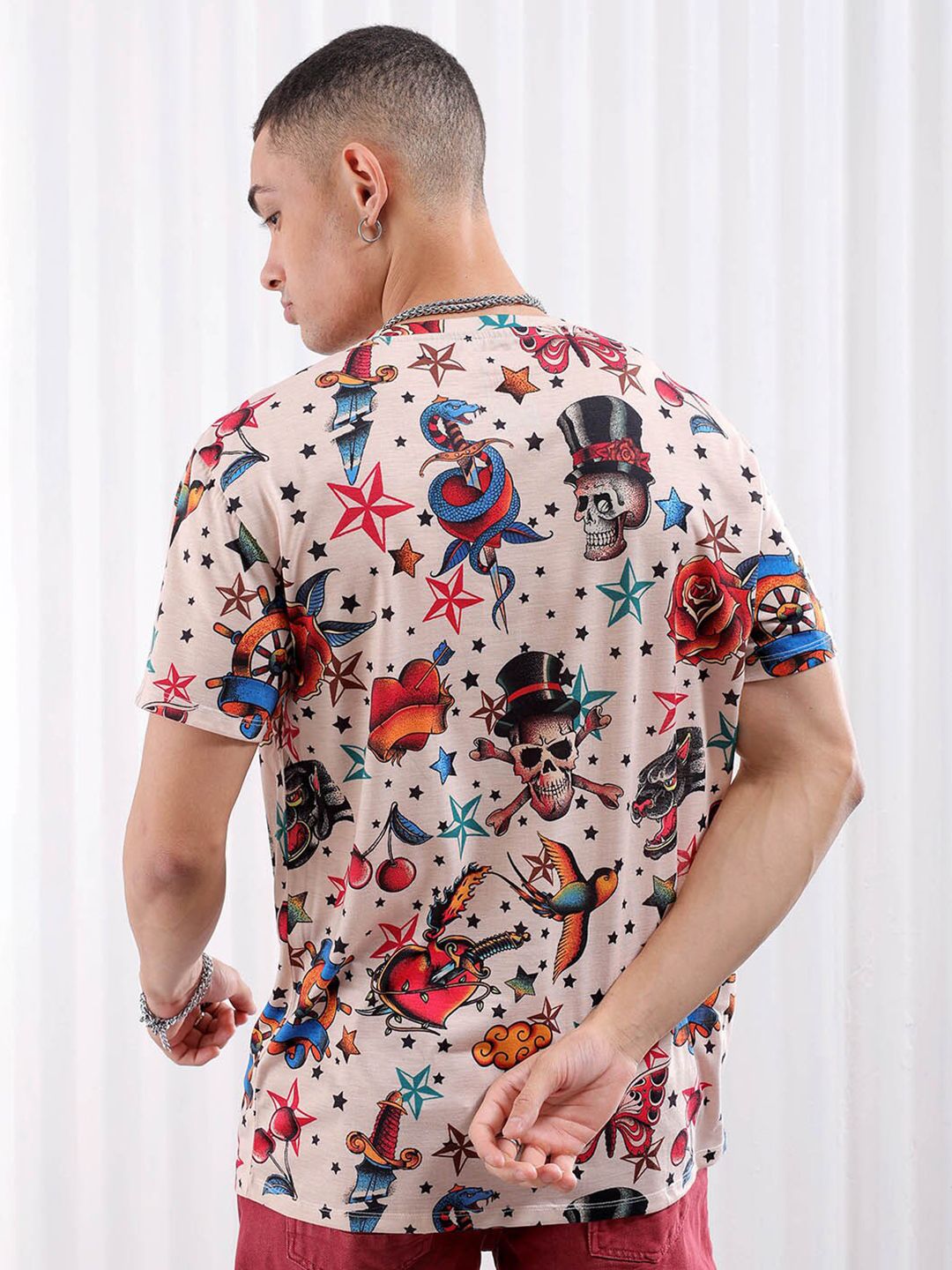 The Indian Garage Co Beige Conversational Printed Slim Fit T-shirt