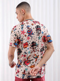 The Indian Garage Co Beige Conversational Printed Slim Fit T-shirt