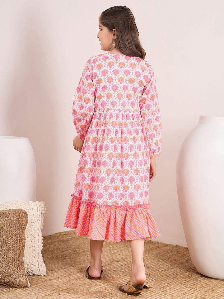 pspeaches Floral Printed Tie-Up Neck Cotton Fit & Flare Midi Dress