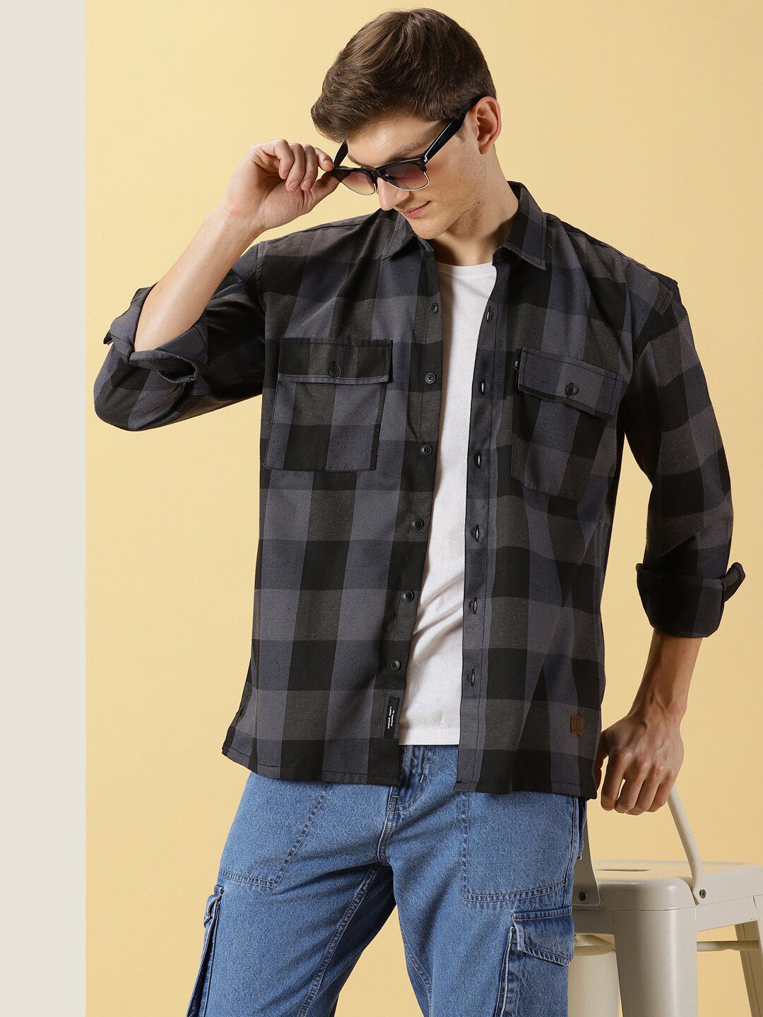 Thomas Scott Classic Buffalo Checked Twill Cotton Shirt