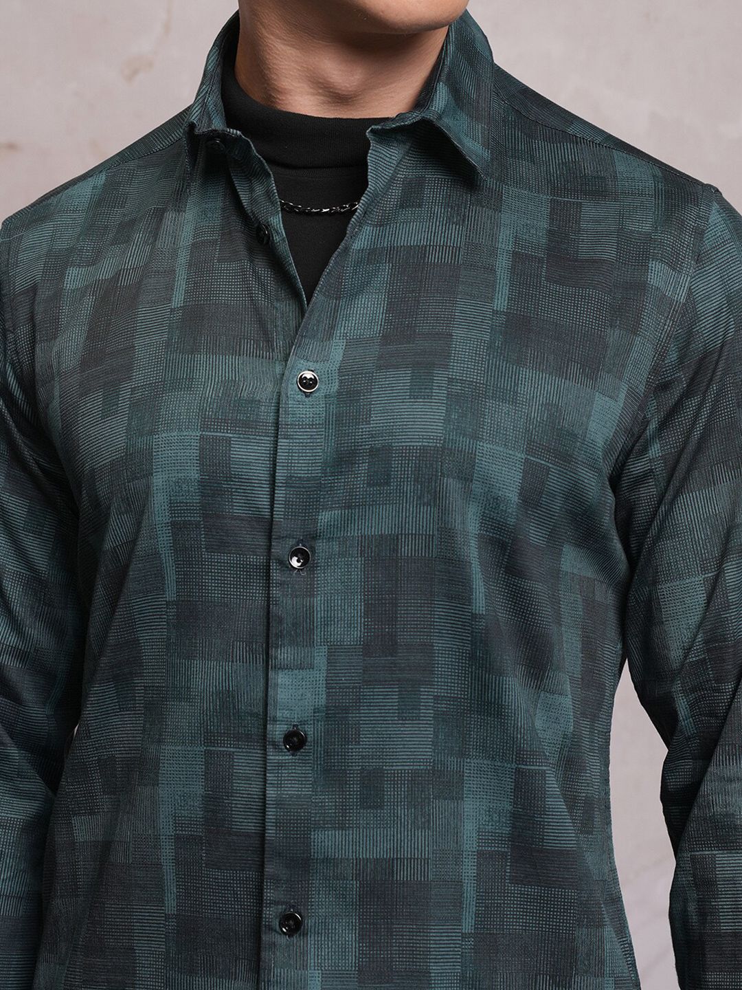 LOCOMOTIVE Luxe Slim Fit Geometric Printed Satin Party Shirt