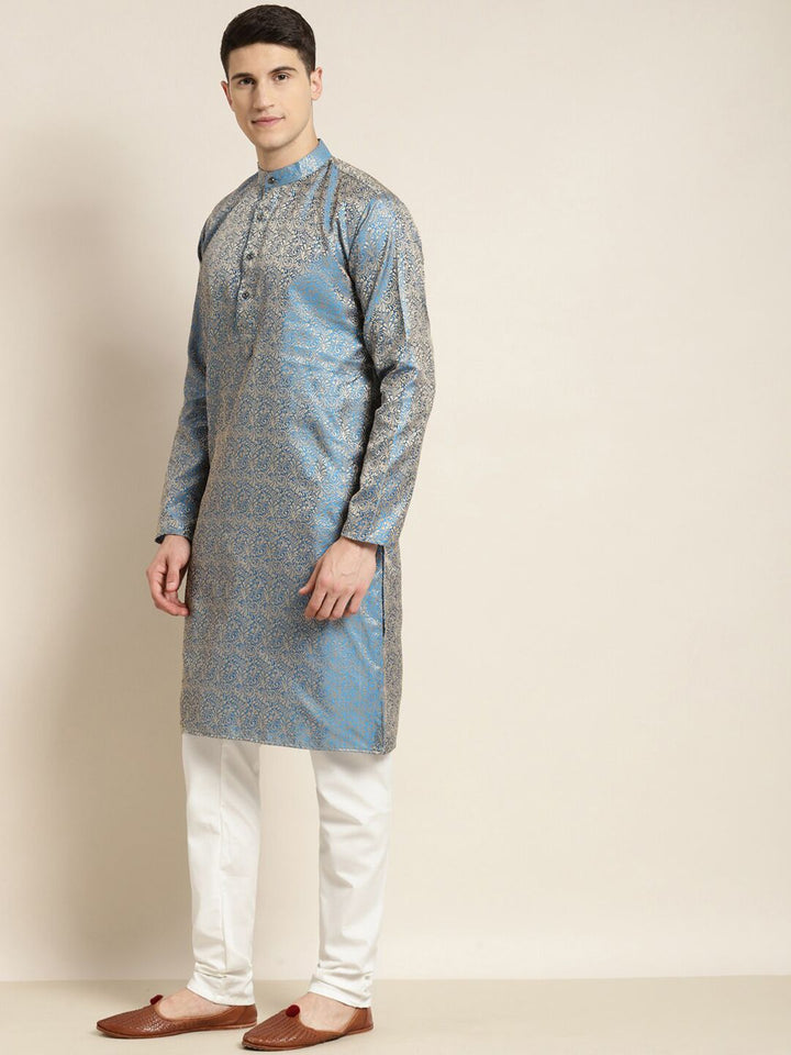 SOJANYA Floral Woven Design Kolar Mandarin Silk Jacquard Kurta With Churidar