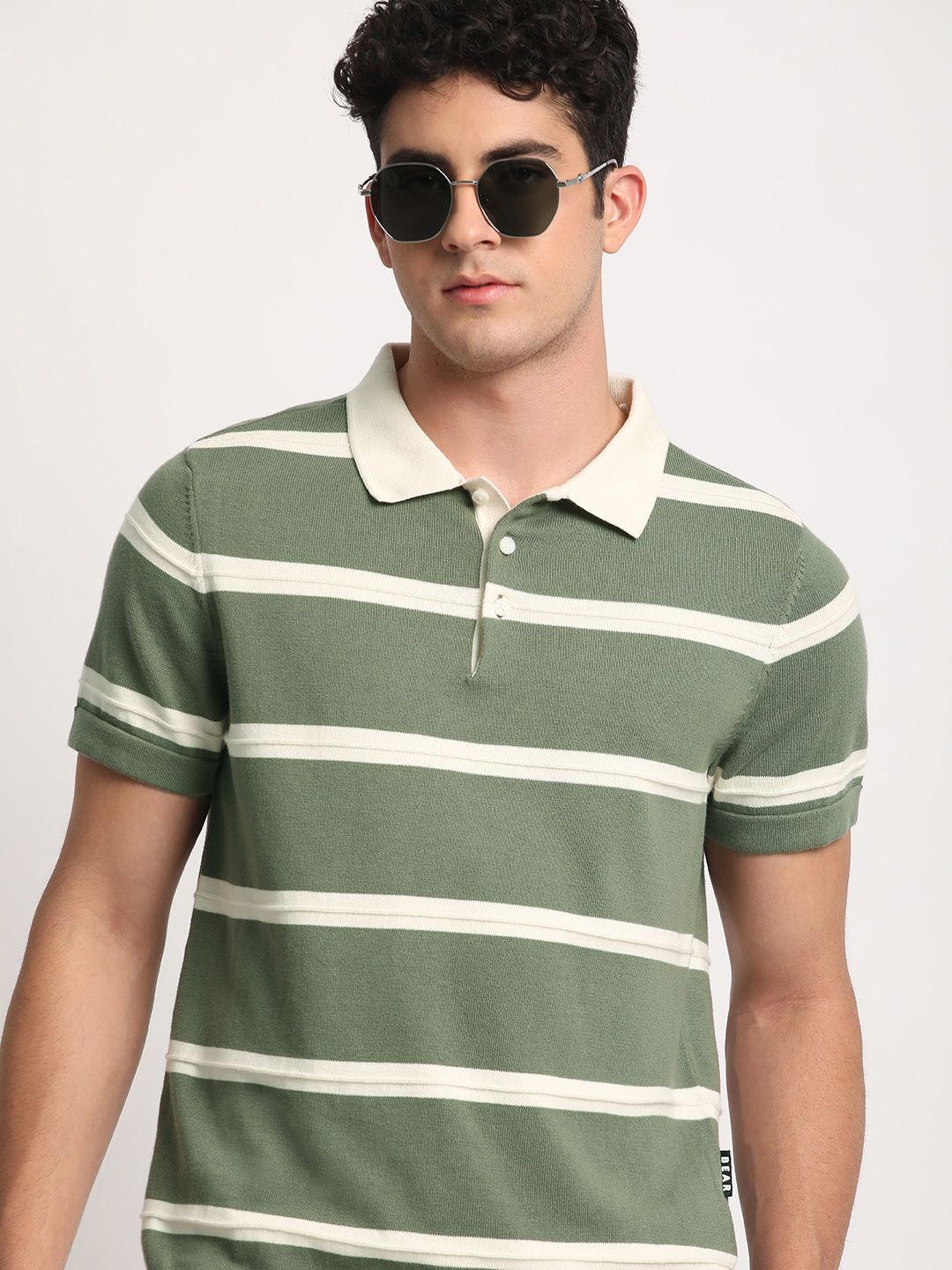THE BEAR HOUSE Men Striped Regular Fit Cotton Polo Collar T-Shirt