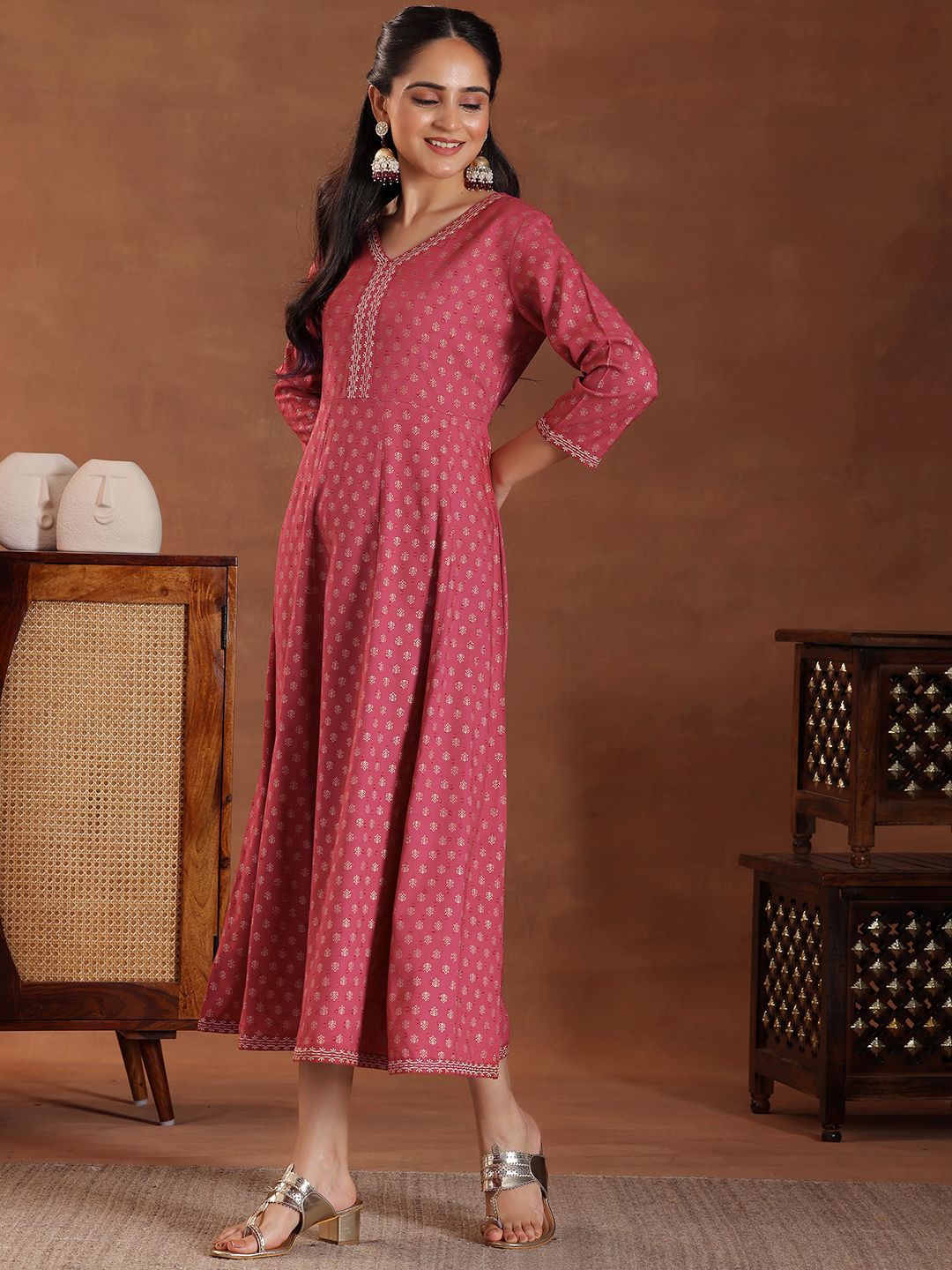 Libas Ethnic Motifs Print A-Line Midi Dress