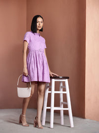 all about you Pure Cotton Schiffli A-Line Dress with Belt