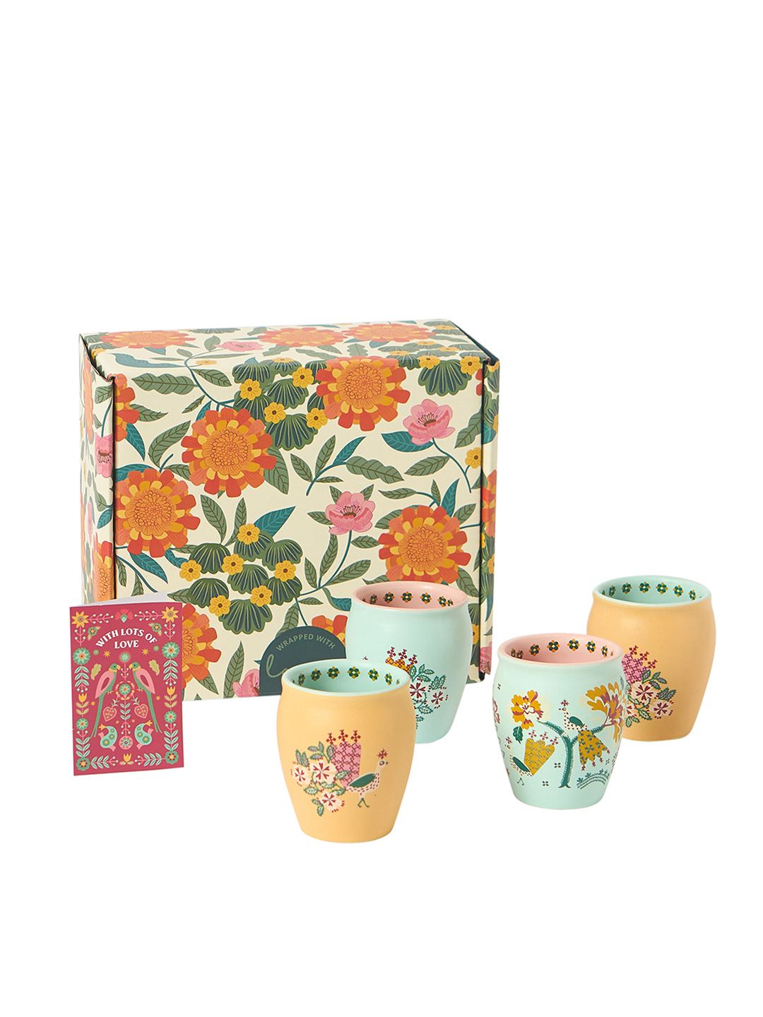 Chumbak Set Of 4 Printed Ceramic Cups Home Gift Sets