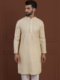 SOJANYA LUXE Bunga Sulam Labuci Mandarin Kolar Kapas Sutera Lurus Kurta