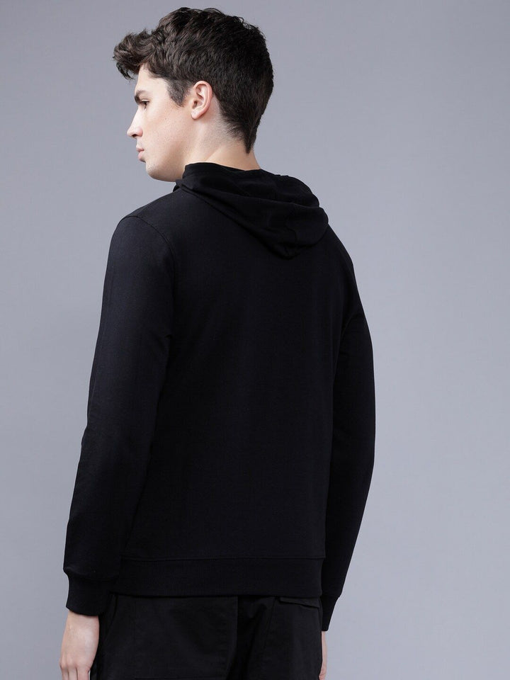 The Indian Garage Co Men Black & Red Colourblocked Hooded Sweatshirt