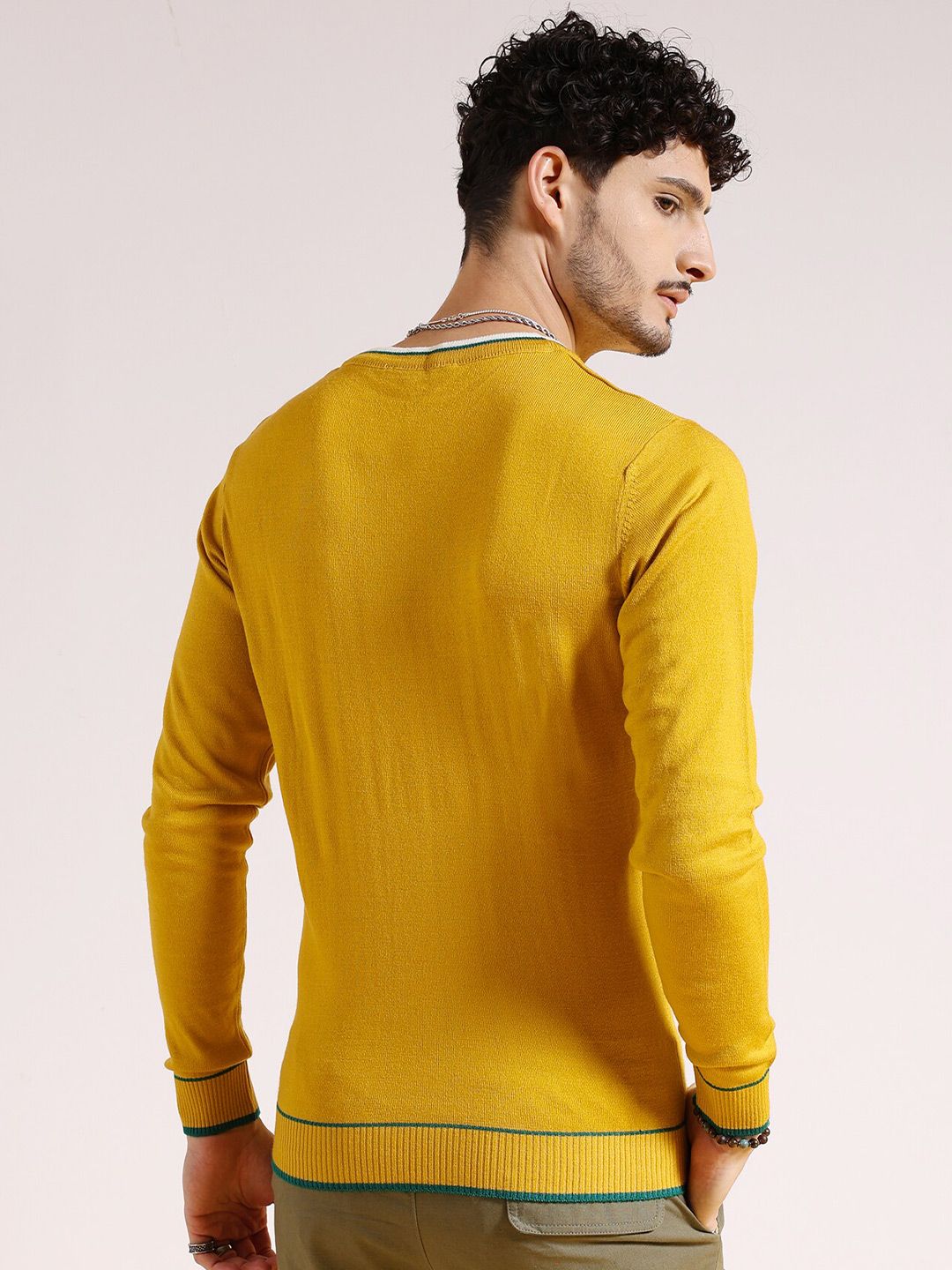 The Indian Garage Co Mustard Yellow Round Neck Acrylic Pullover