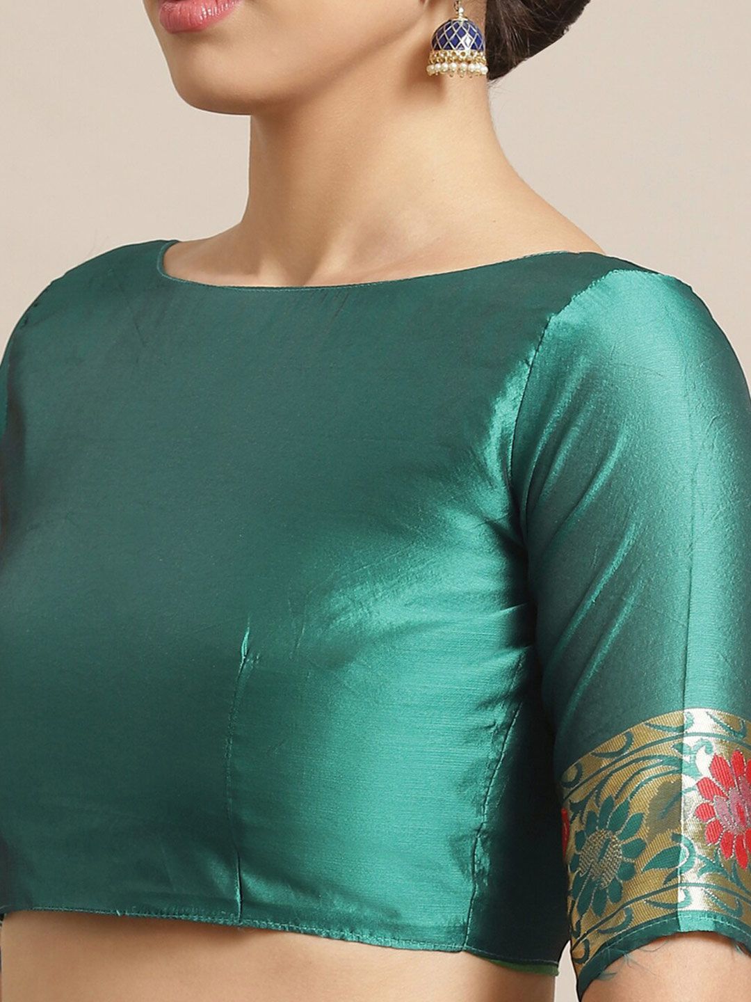 Saree mall Green & Gold-Toned Floral Silk Blend Banarasi Sarees