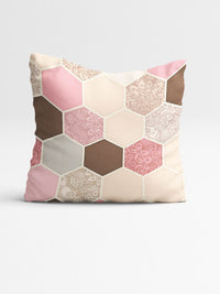 STITCHNEST Peach-Coloured & Cream-Coloured Set of 5 Geometric Square Cushion Covers