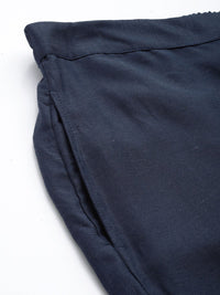 Global Desi Women Navy Blue Regular Fit Solid Regular Trousers