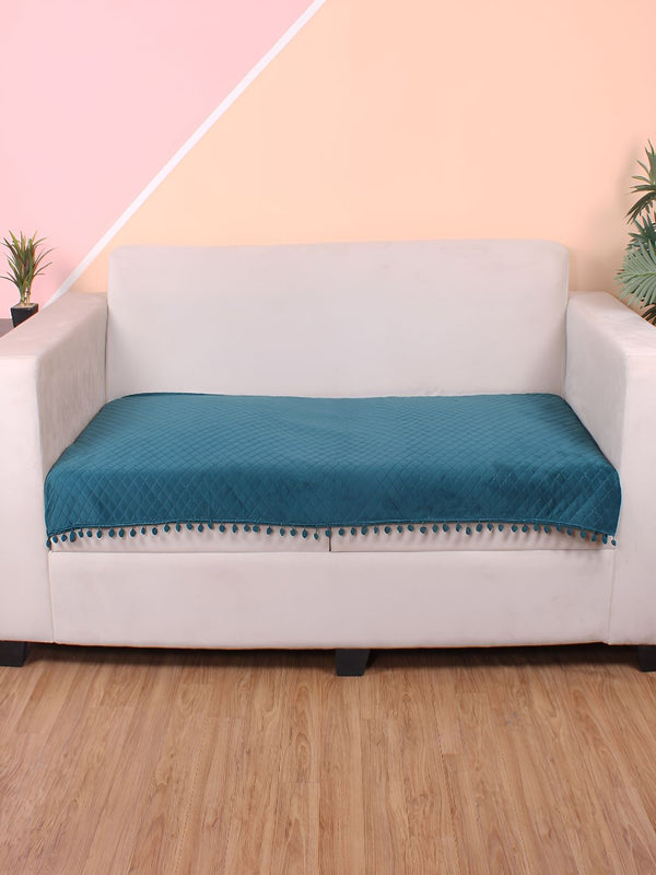 STITCHNEST Sea Green & Beige Self Design 2 Seater Sofa Cover