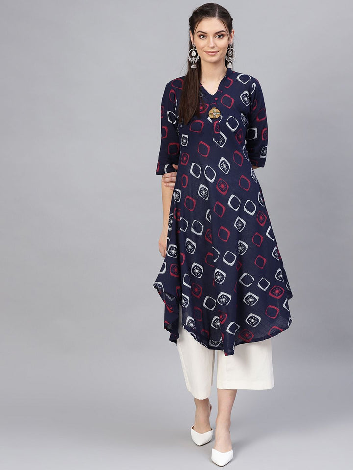 SOJANYA Kurta Bercetak A-Line Wanita Navy Blue & Pink