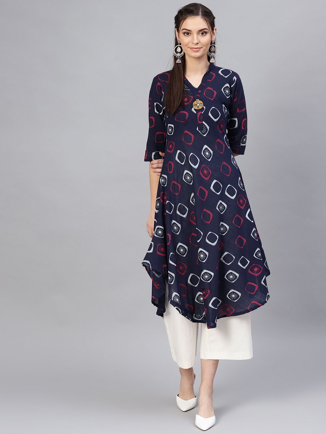 SOJANYA Kurta Bercetak A-Line Wanita Navy Blue & Pink