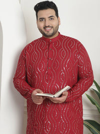 SOJANYA PLUS PLus Size Ethnic Motifs Embroidered Band Collar Long Sleeves Straight Kurta