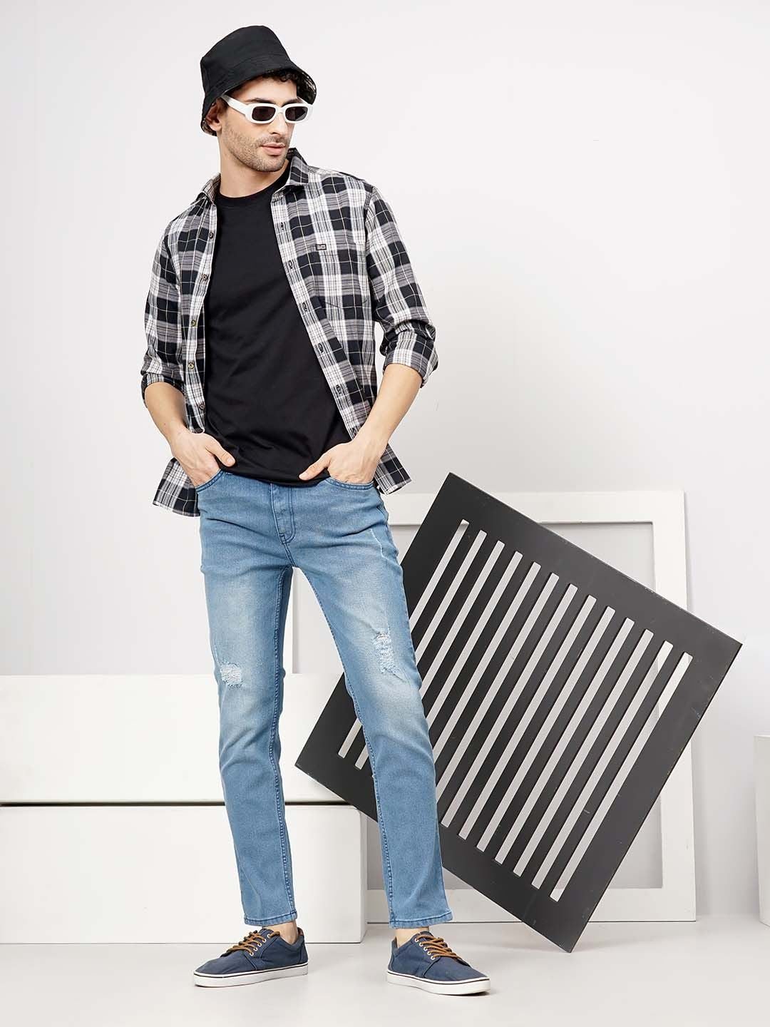 The Indian Garage Co Men Blue Slim Fit Low-Rise Low Distress Stretchable Jeans