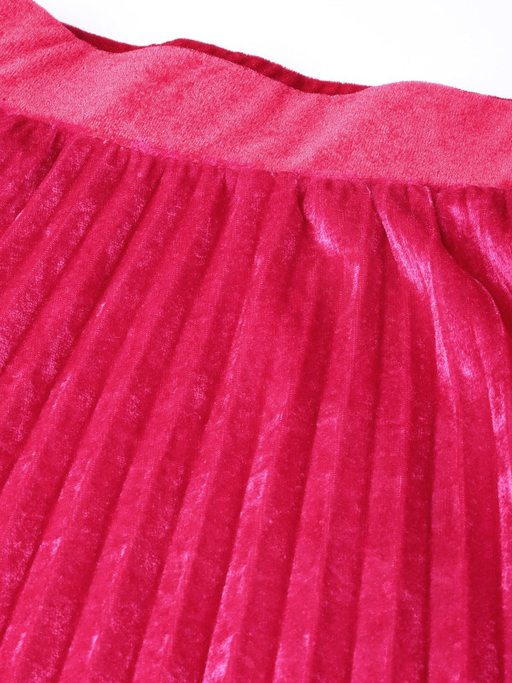 SASSAFRAS Fuchsia Pink Accordion Pleated Velvet Finish Flared Skirt