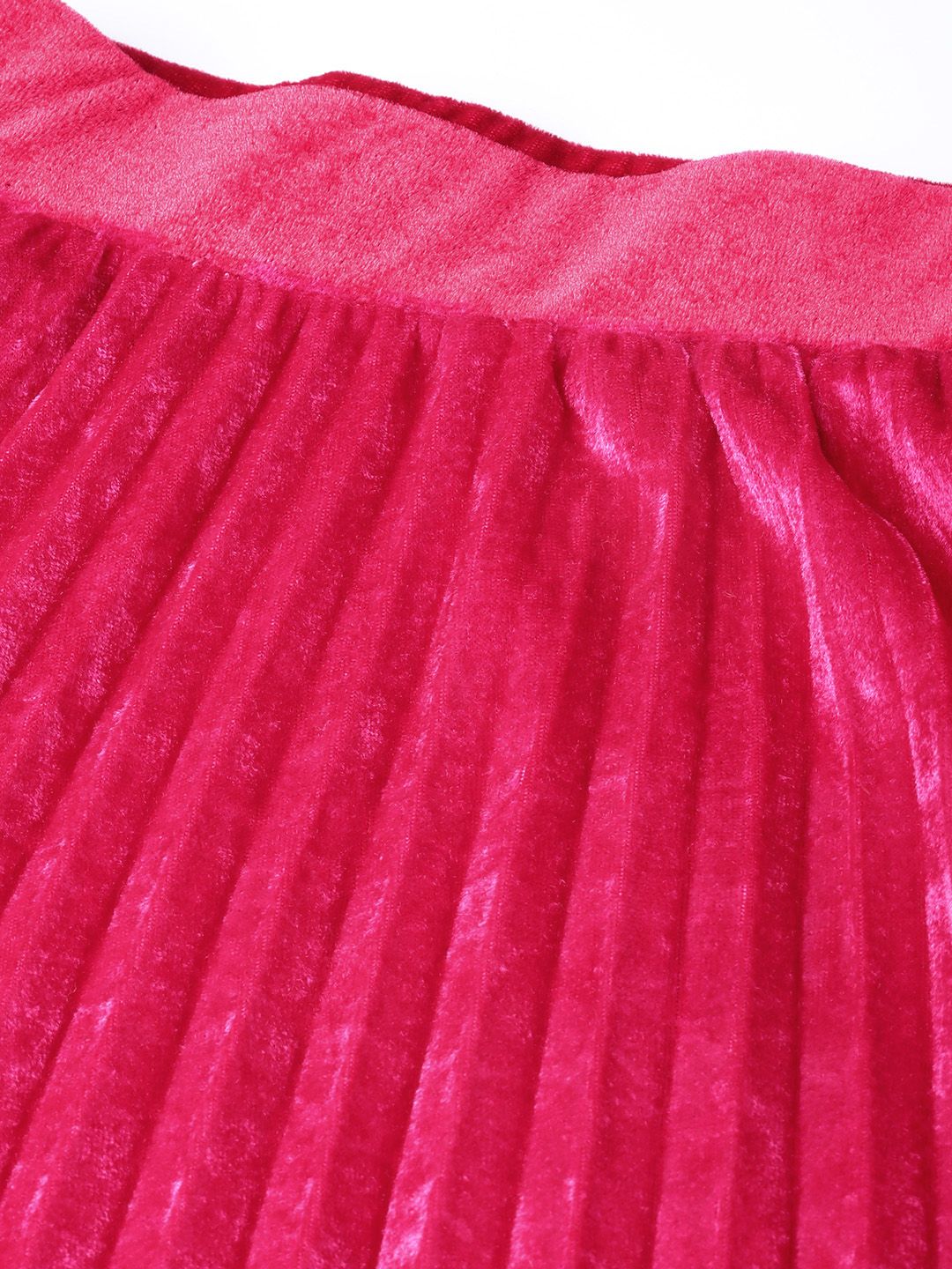 SASSAFRAS Fuchsia Pink Accordion Pleated Velvet Finish Flared Skirt