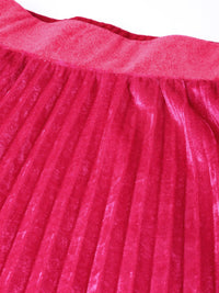 SASSAFRAS Fuchsia Pink Accordion Pleated Velvet Finish Flared Skirt