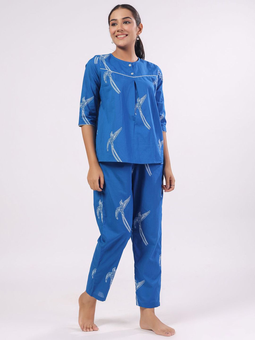 SANSKRUTIHOMES Women Printed Pure Cotton Night suit