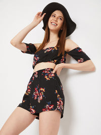 Berrylush Women Black & Red Printed Two-Piece