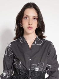RAREISM Floral Printed Three-Quarter Sleeves V-Neck Cotton Top