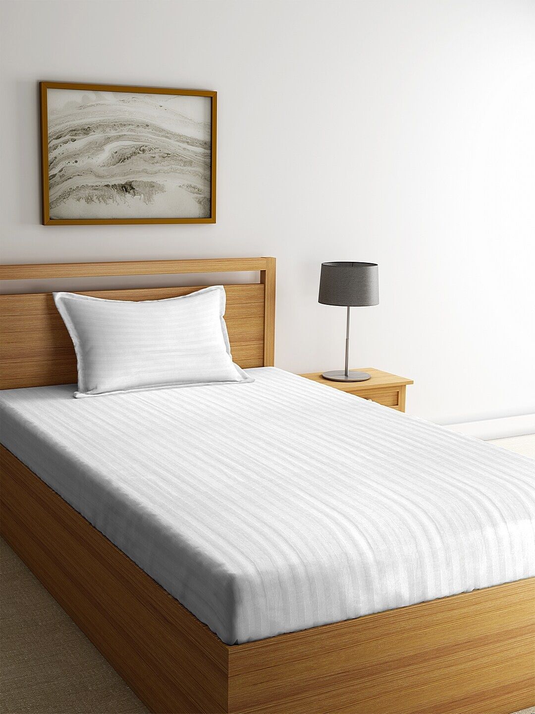 HOSTA HOMES White Solid 260 TC Cotton 1 Single Bedsheet with 1 Pillow Covers