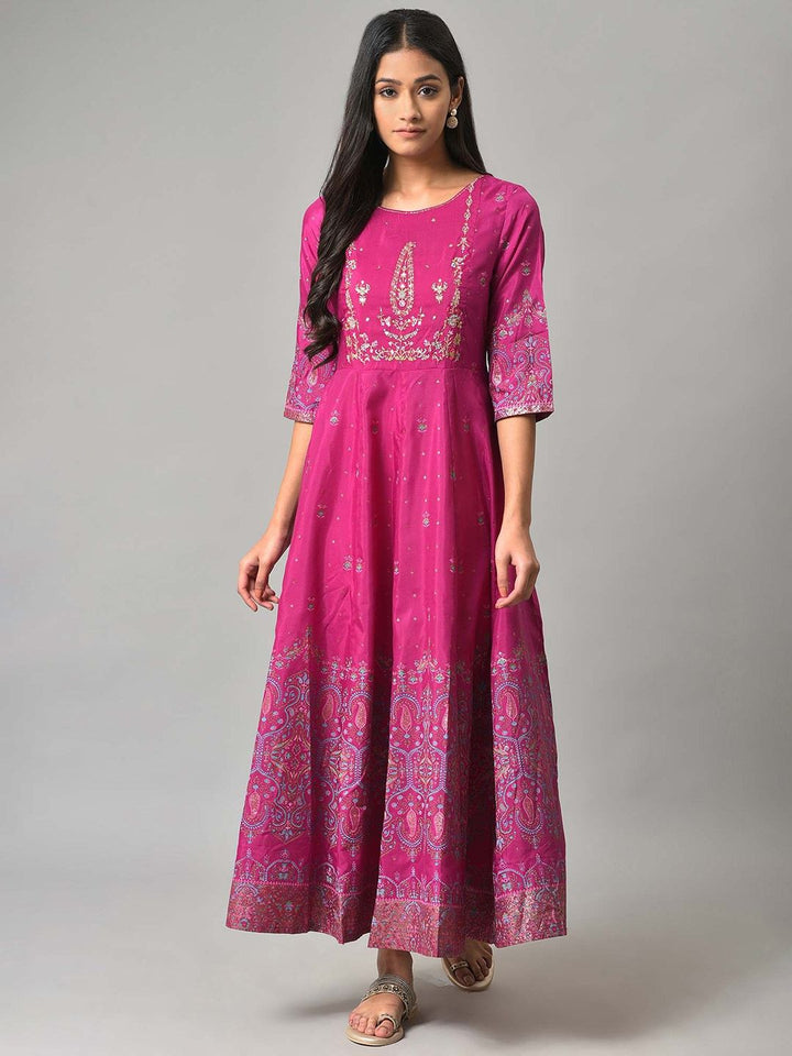 W Purple Ethnic Motifs Ethnic Maxi Dress