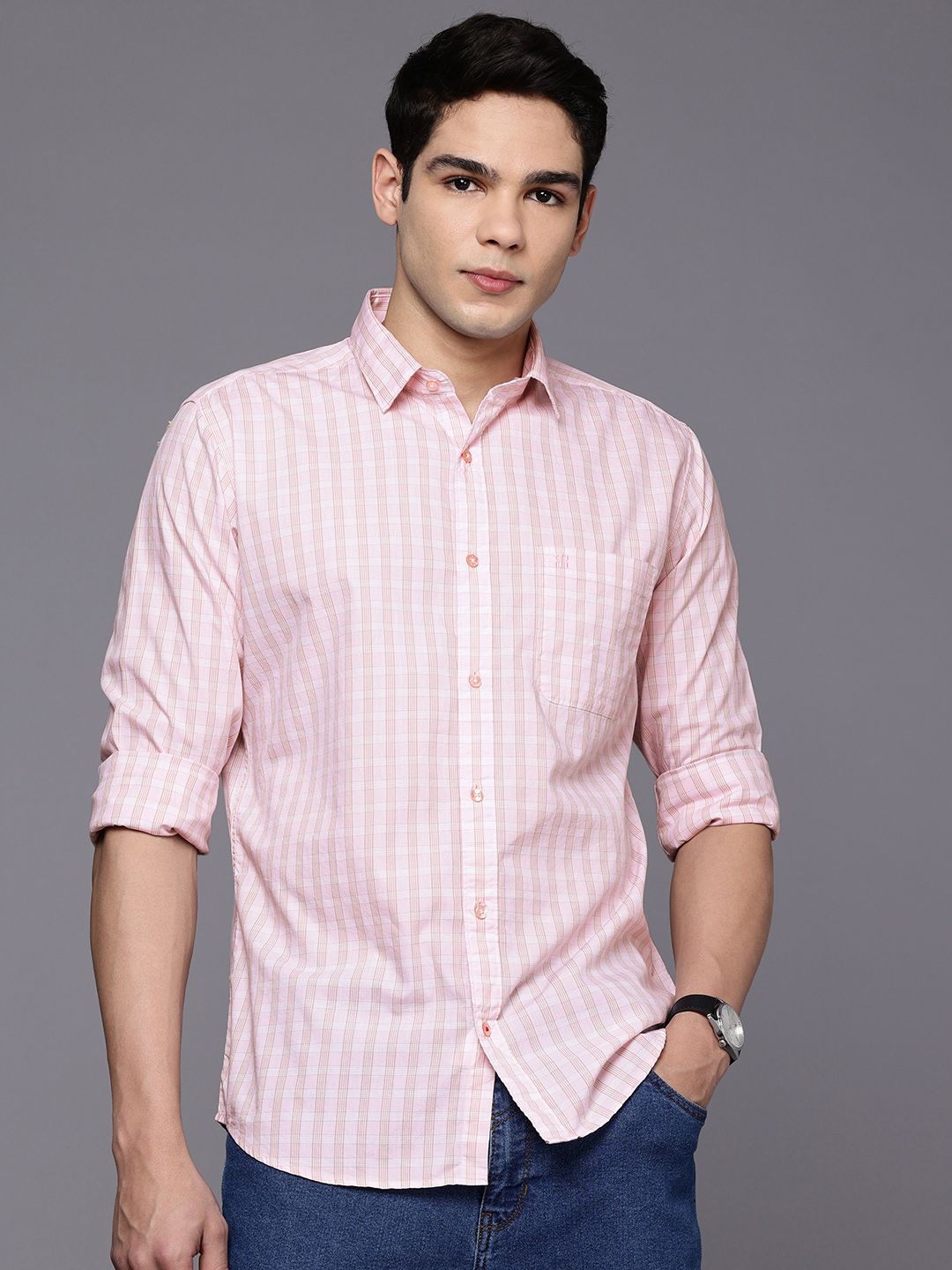 Raymond Pure Cotton Slim Fit Checked Casual Shirt