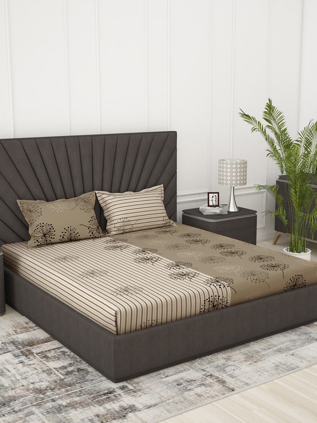 Story@home Printed 186 TC Cotton Queen Bedsheet with 2 Pillow Covers