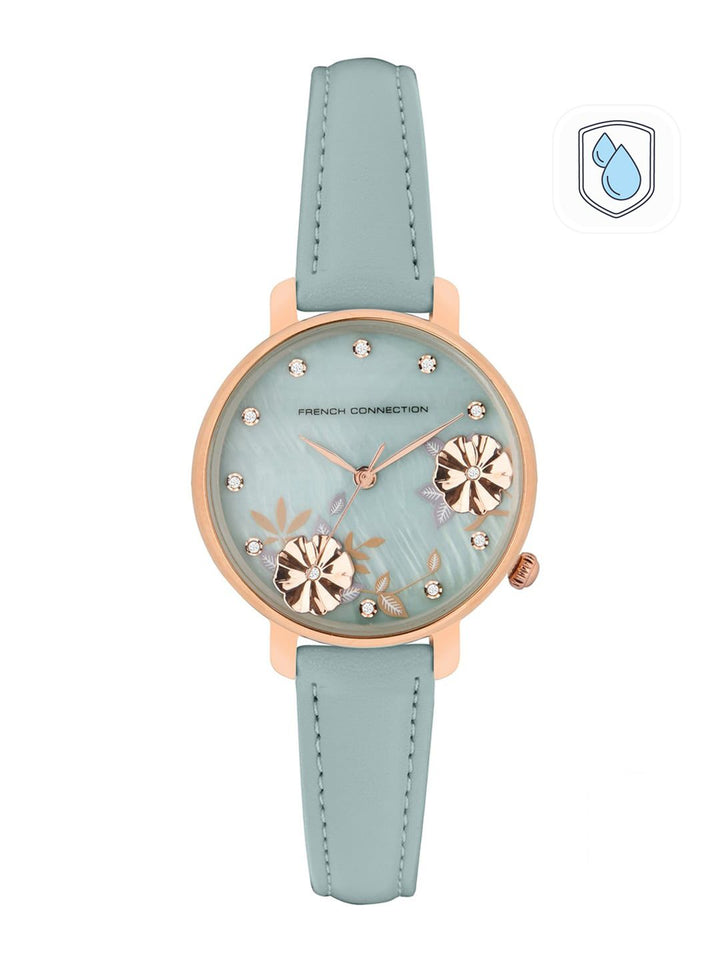 French Connection Women Blue Embellished Dial & Blue Leather Straps Analogue Watch FC21LU