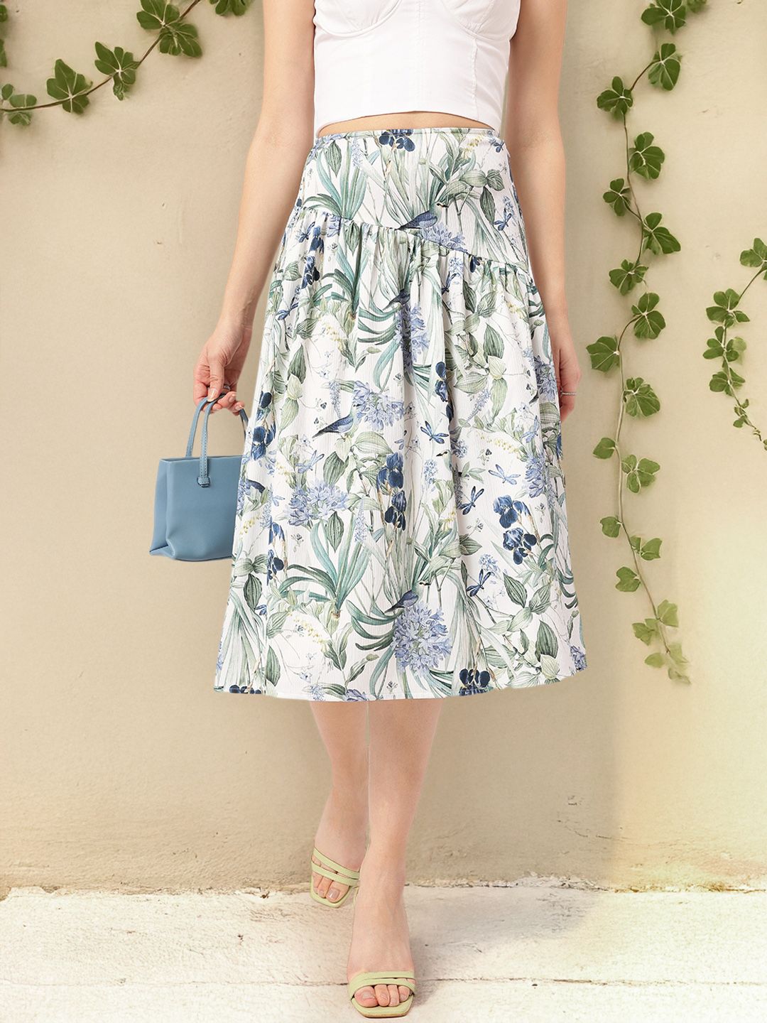DressBerry Women Meadow Drift Crinkled Gathered A-Line Skirt