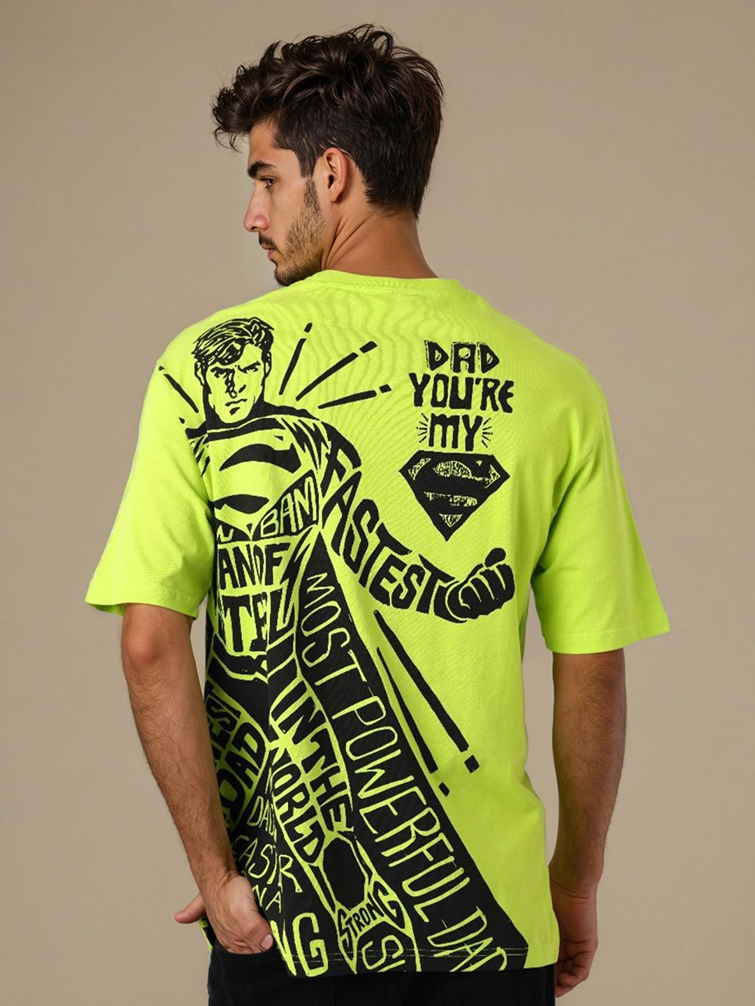 The Indian Garage Co Men Superman Typography Printed Round Neck Pure Cotton Boxy T-shirt