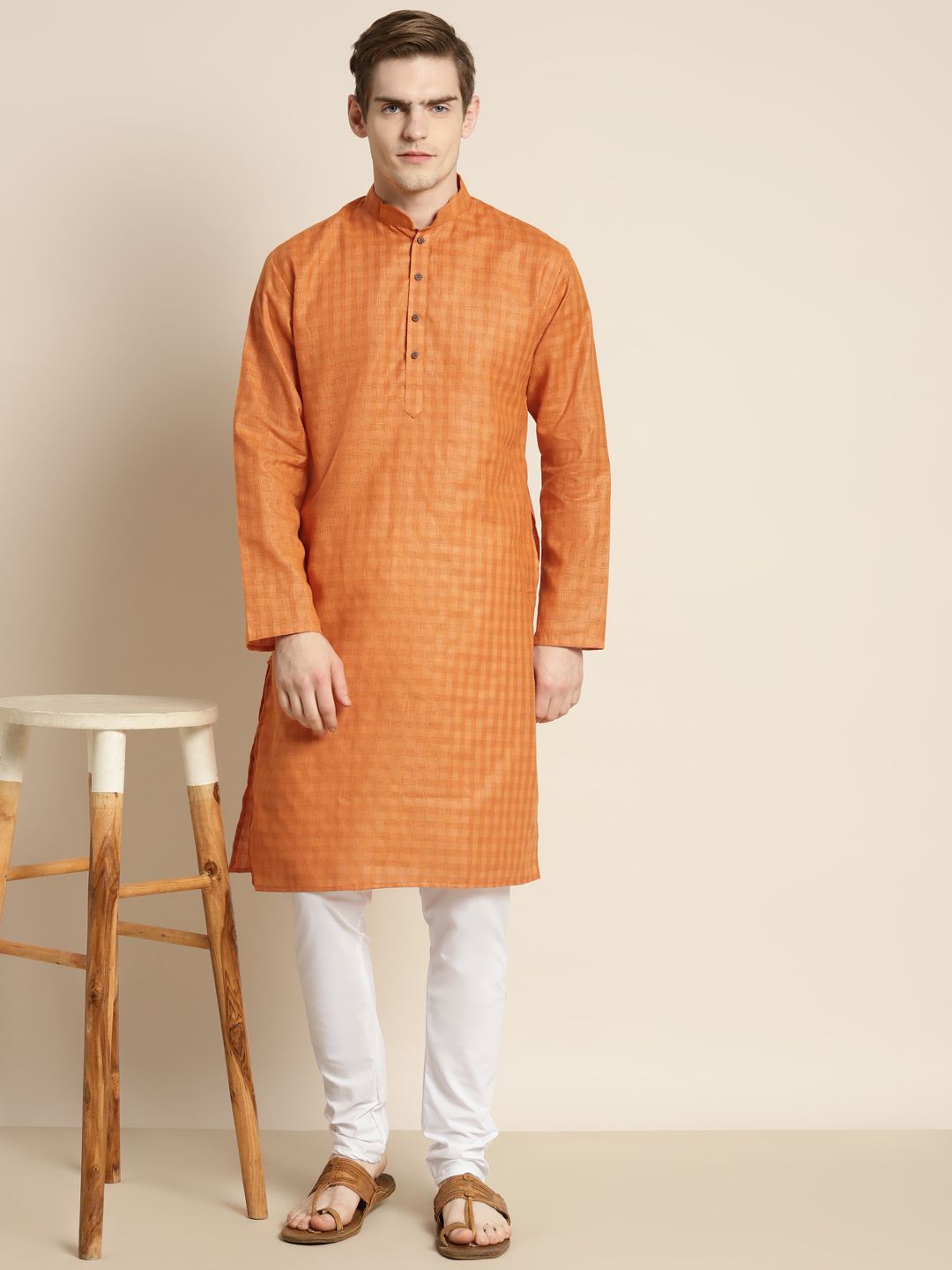 SOJANYA Men Orange Kurta with Churidar
