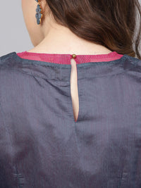 W Women Navy Blue Printed A-Line Kurta