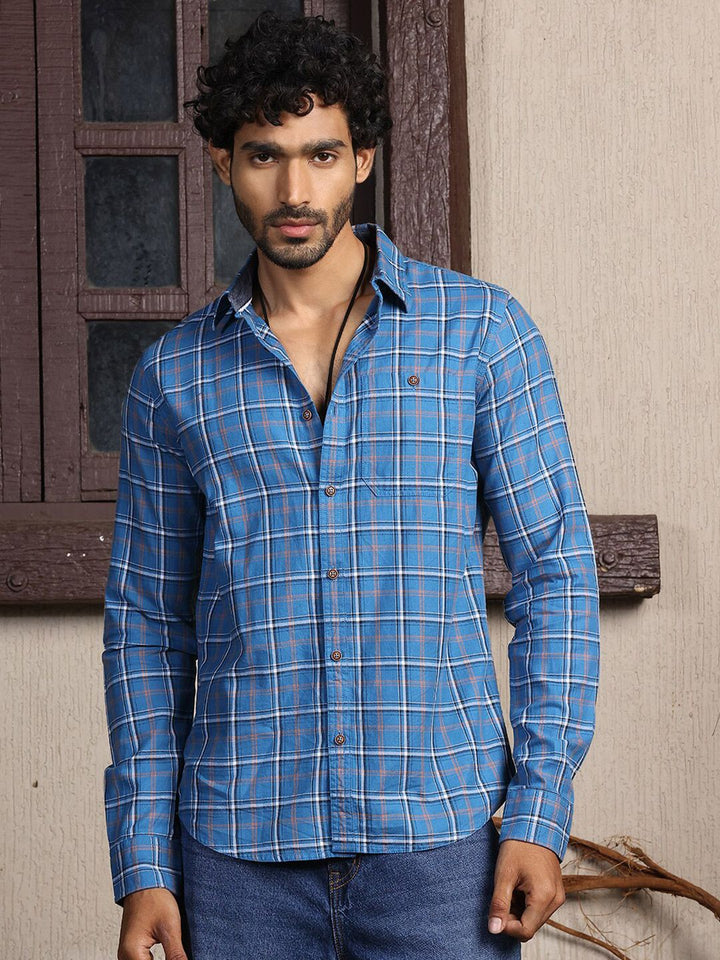 Thomas Scott Premium Slim Fit Tartan Checks Opaque Cotton Casual Shirt