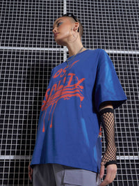 SASSAFRAS Blue Graphic Printed Drop-Shoulder Oversized Pure Cotton T-shirt