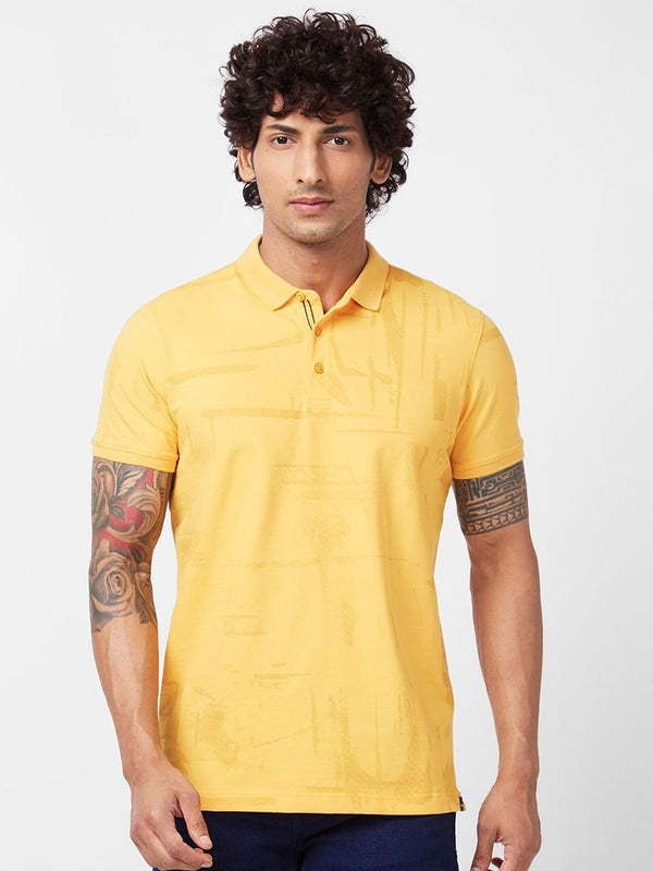 SPYKAR Abstract Printed Polo Collar Slim Fit Cotton T-shirt