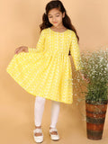 VASTRAMAY Girls Yellow & White Embroidered Chikankari Pure Cotton Kurta & Leggings