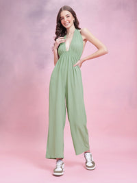 DressBerry Smocked Detail Halter Neck Backless Jumpsuit