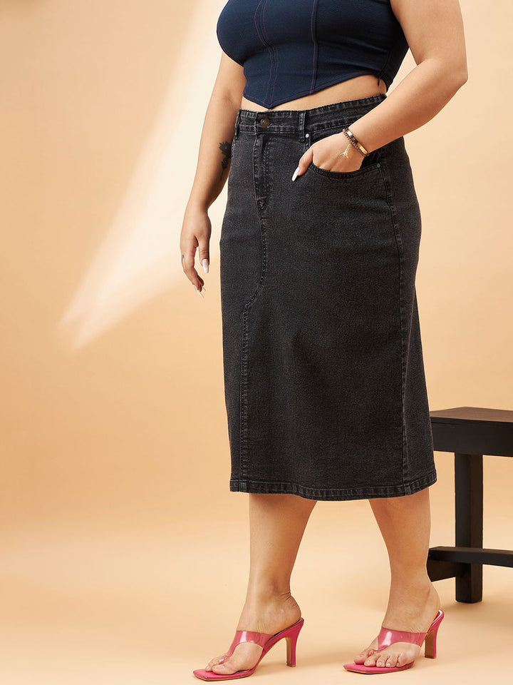 SASSAFRAS Curve Plus Size Midi A-Line Skirt