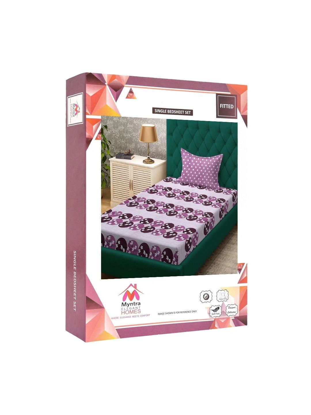 Myntra Elegant Homes Purple Floral 400 TC Single Bedsheet with 1 Pillow Covers