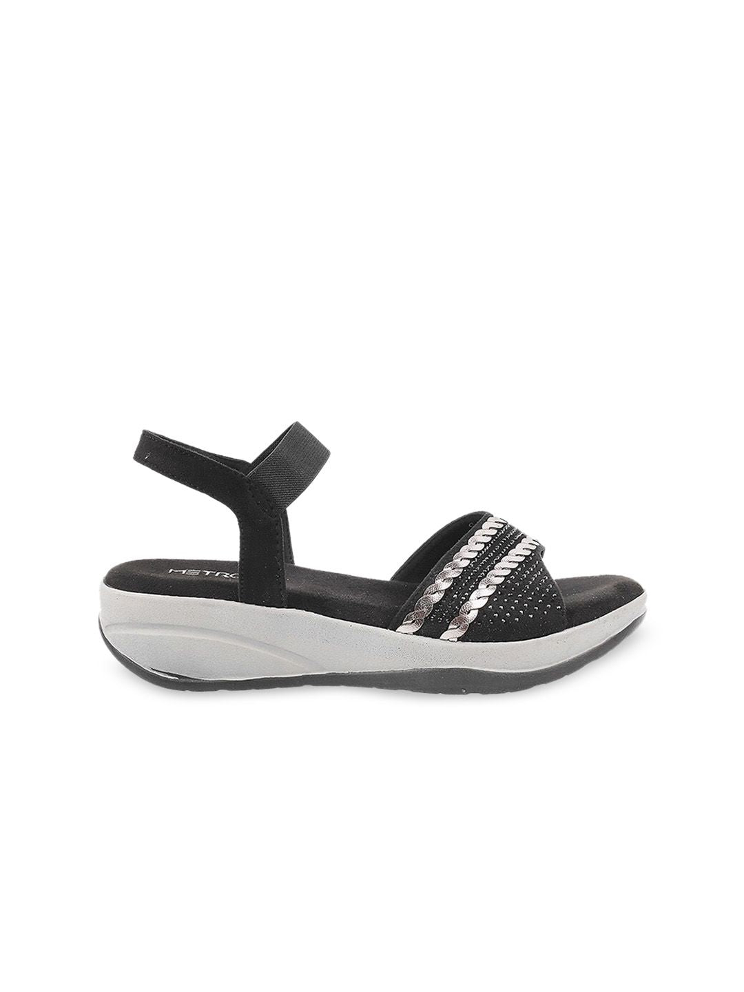 Metro Women Black Open Toe Flats