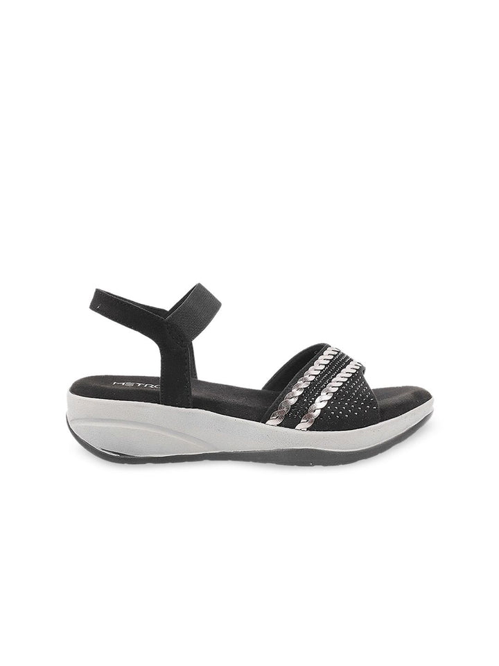 Metro Women Black Open Toe Flats