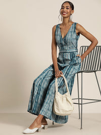 Shae by SASSAFRAS Teal & White Printed Basic Jumpsuit