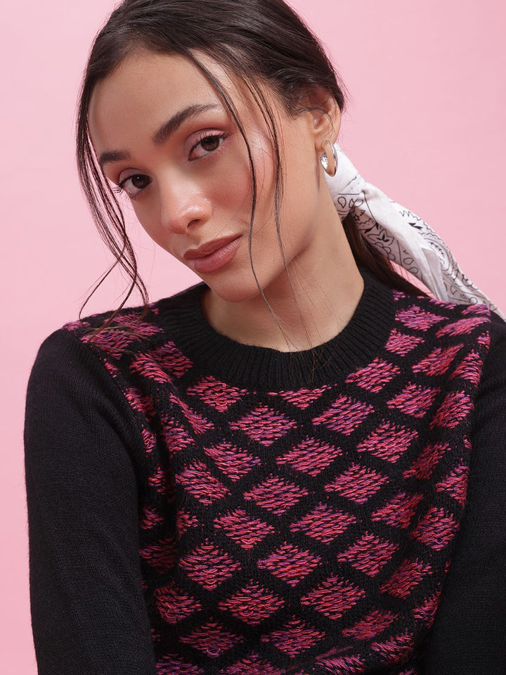 DressBerry Geometric Self Design Pullover