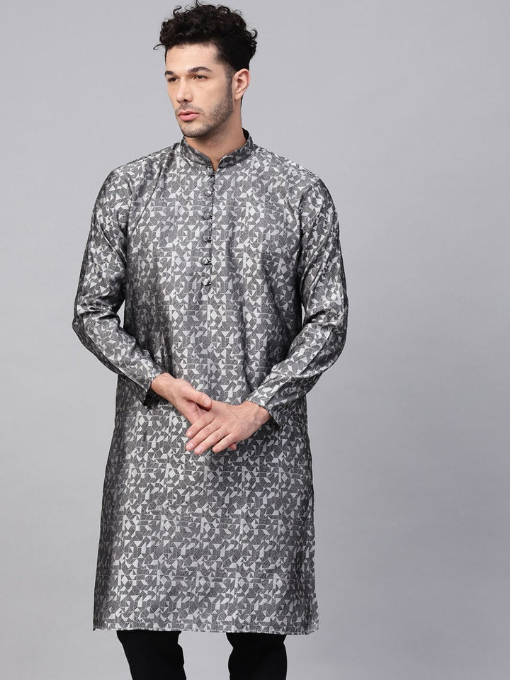 SOJANYA Men Grey & White Woven Design Straight Kurta